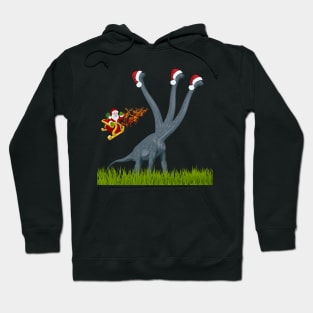 Santa visits Dinosaur for Xmas | 3-necked dinosaur | Merry Christmas Hoodie